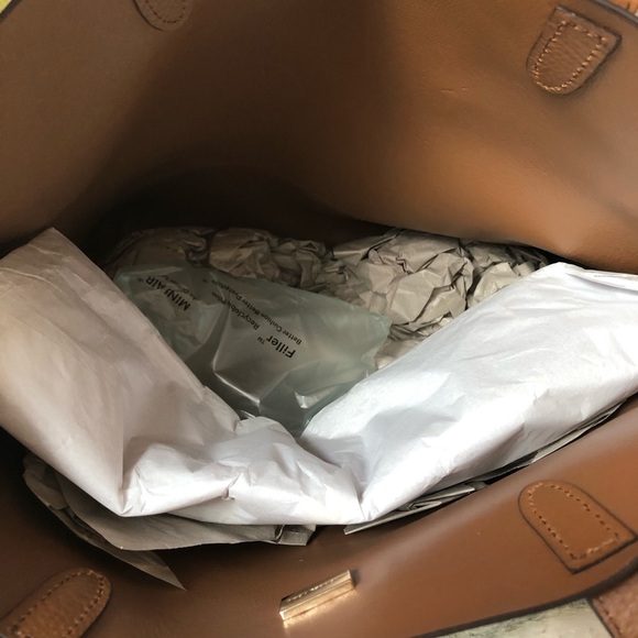 NWT Michael Kors large pebbled leather tote Willie dark tan caramel open top - Picture 9 of 11